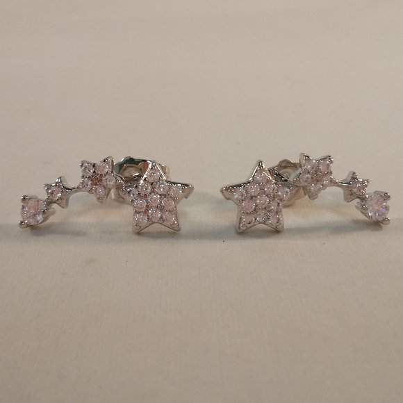 Silver Star Climber White Diamond Zircon Stud Earrings New White Gold Filled - Picture 2 of 6